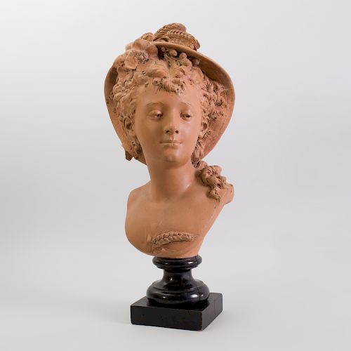 After Albert-Ernest Carrier-Belleuse (1824-1887): Terracotta Bust of a Girl