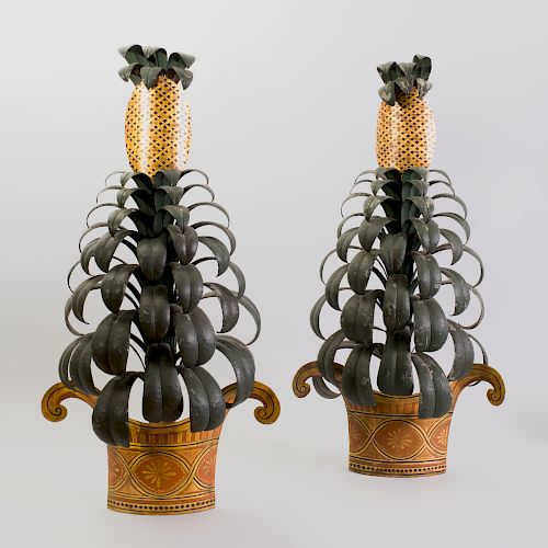 Pair of French Tôle Peinte Pineapple-Shaped Wall Lights
