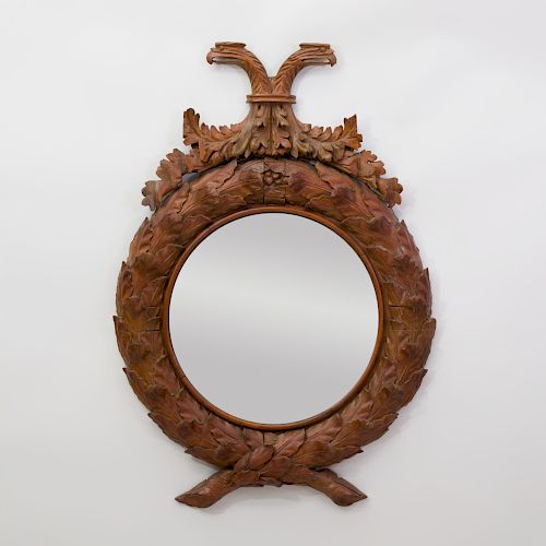 Continental Carved Mahogany Convex Mirror, in the English Taste