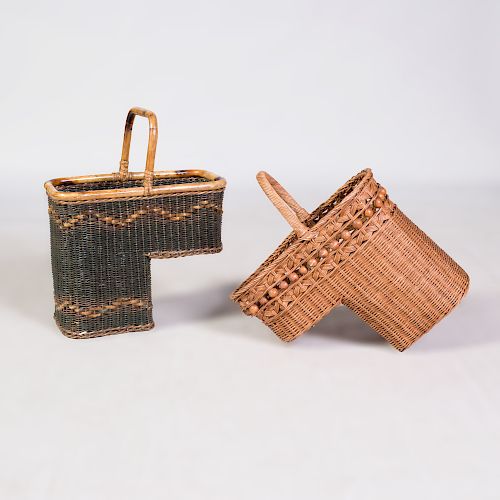 Two Wicker "Stair" Baskets with Handles