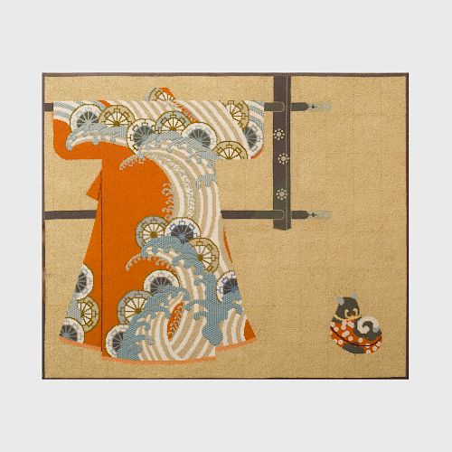 Two Japanese Hooked Fabric Panels, Modern
