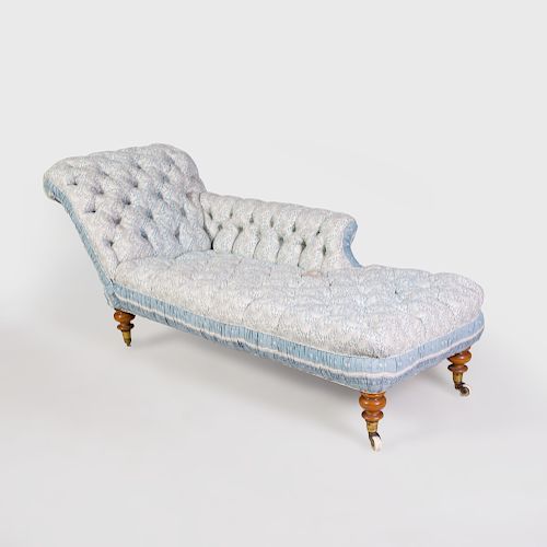 Victorian Mahogany and Tufted Upholstered Chaise Lounge