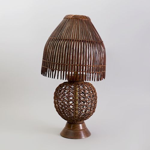 Modern Wicker and Reed Woven Lamp and Shade