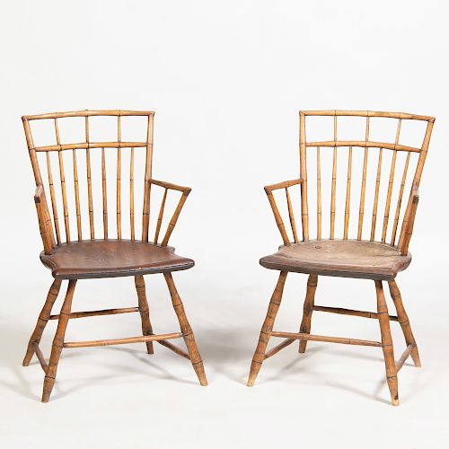 Pair of Maple Birdcage Windsor Armchairs