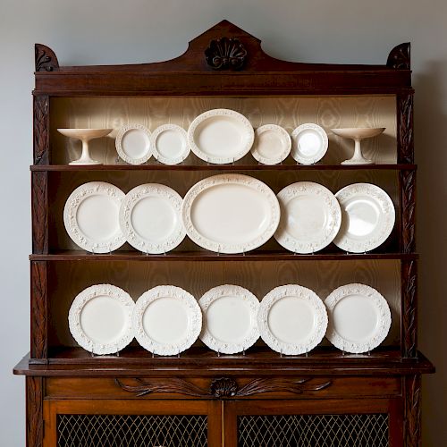 Large Wedgwood Creamware Fifty-Four Piece Part Dinner Service, in the Embossed Queensware Pattern