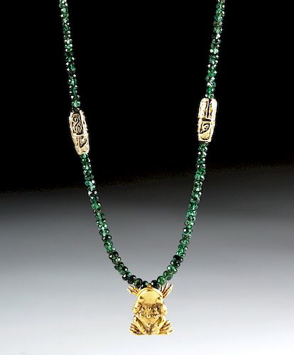 Pre-Columbian Emerald and Gold Frog Necklace 19.1 g
