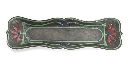 An Arts and Crafts Bronze Pen Tray, Length 9 7/8 inches.