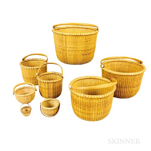 R. Corey Set of Five Nesting Nantucket Baskets and Three Miniature Baskets