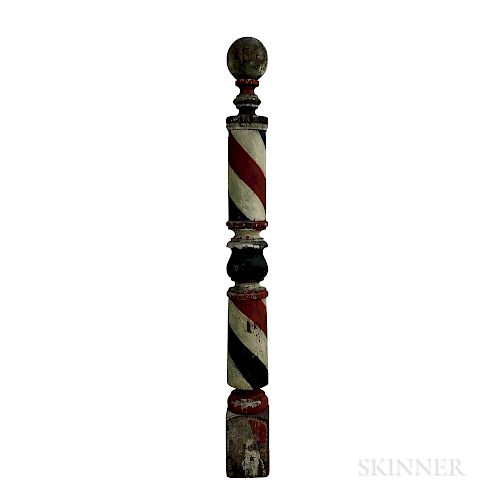 Large Painted and Turned Pine Barber Pole