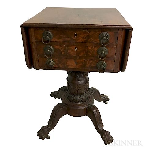 Classical Carved Mahogany Three-drawer Drop-leaf Worktable