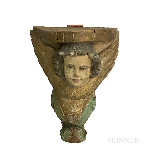 Carved and Painted Gesso Architectural Element of a Cherub