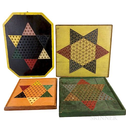 Four Polychrome Painted Chinese Checkers Boards.  Estimate $200-400