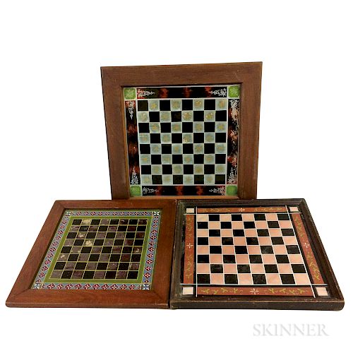 Three Reverse-painted Glass Checkerboards
