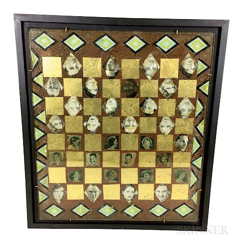Framed Decoupage Glass Checkerboard