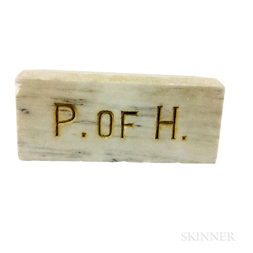 "P. of H."-carved Marble Plinth