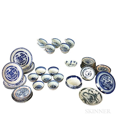 Group of Canton and Canton Rice Porcelain Tableware