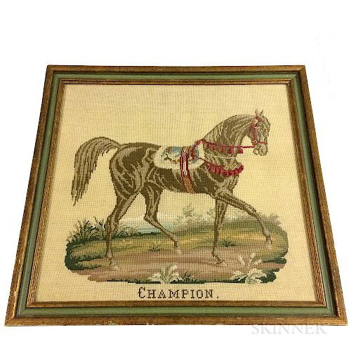 Framed Needlepoint Picture of the Horse "Champion,"