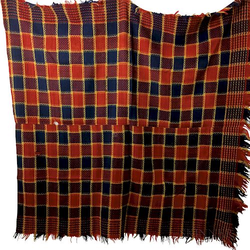 Two Three-color Homespun Wool Blankets.  Estimate $100-200