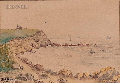 George Gardner Phipps (American, 1838-1925)    Coastal Scene with Sailboats