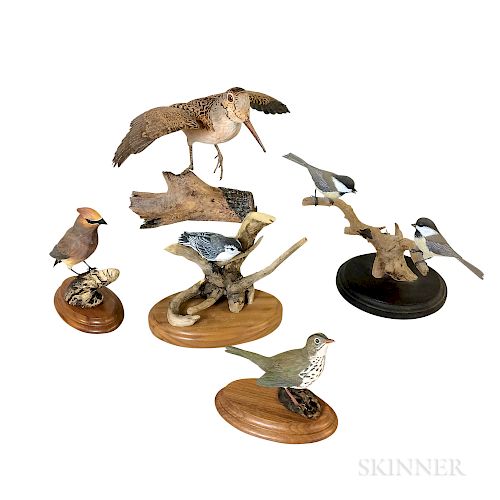 Five Carved and Painted Wood Birds