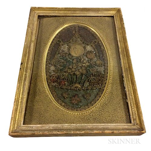Framed Early Quillwork Floral Picture
