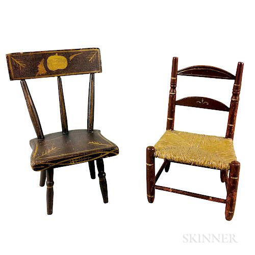 Two Painted and Turned Wood Miniature Chairs