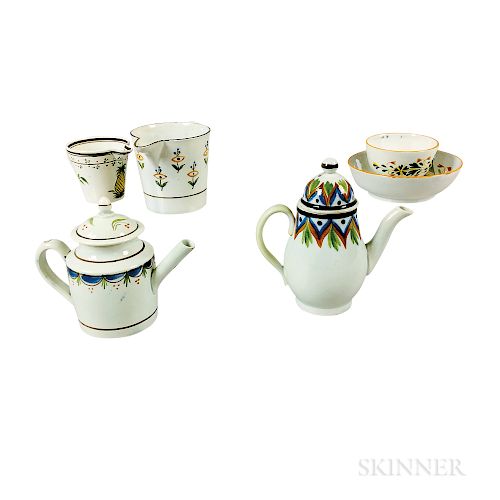 Six Staffordshire Polychrome Pearlware Ceramic Items