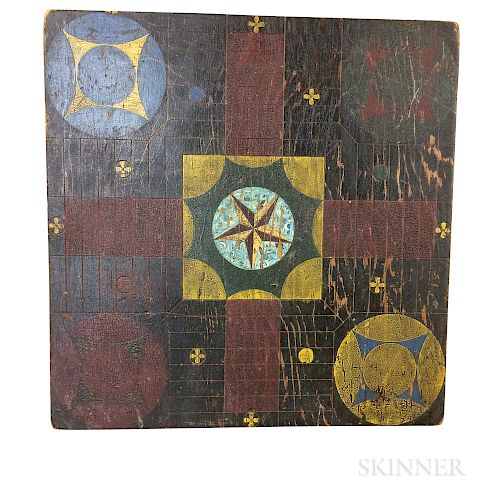 Small Polychrome Painted Pine Parcheesi Game Board