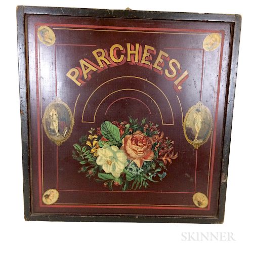 Painted and Lithographed Wood Parcheesi Board