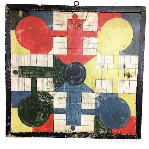 Polychrome Painted Pine Parcheesi Game Board