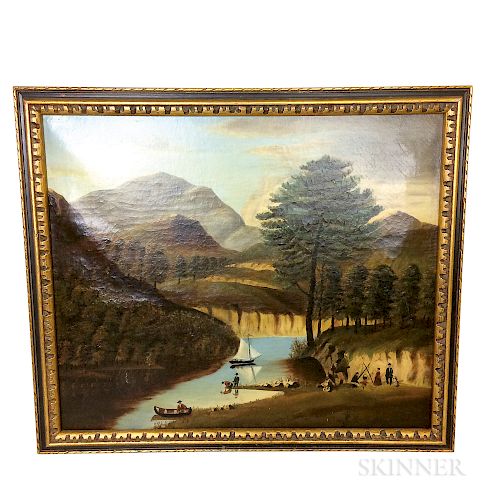 Framed American School Oil on Canvas of a Riverscape