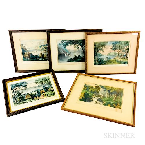 Five Framed Currier & Ives Lithographs of Hudson River Views