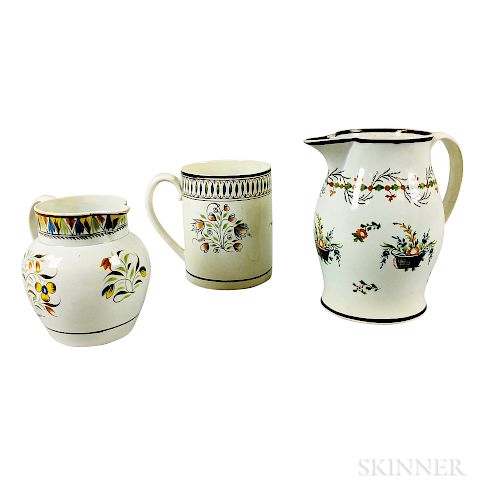 Three Staffordshire Polychrome Pearlware Ceramic Vessels