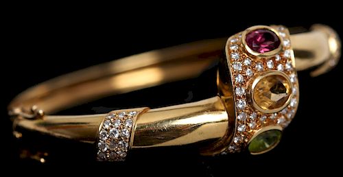 18K Gold, Pave Diamond & Precious Stones Bracelet