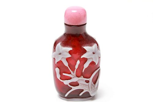 Chinese Peking Cased Glass Snuff Bottle Floral