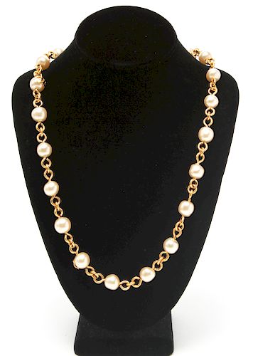 Chanel Gold-Tone & Faux Pearls Linked Necklace