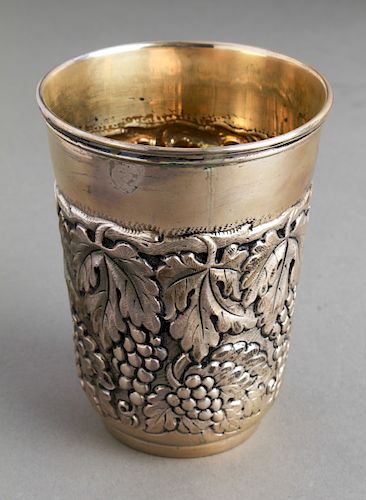 Judaica Silver Repousse Grapes Kiddush Cup Beaker