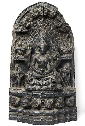 Indian Pala-Type Six Arm Shiva Black Basalt Stele