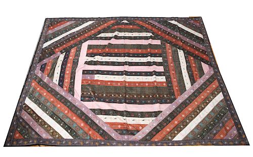 Indian Embroidered Sari Border Bedspread / Quilt