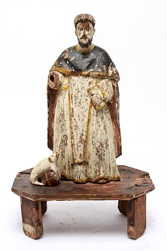 Mesoamerican St. Anthony Santos Carved Wood Figure