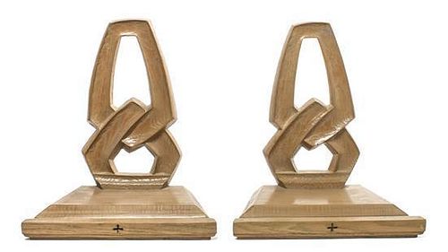 A Pair of Mid-Century Wooden Bookends, Height 13 1/2 inches.