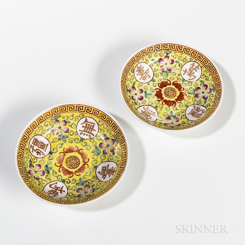 Pair of Famille Jaune Dishes