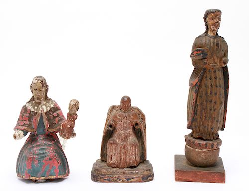 Mesoamerican Carved Wood Santos Figures Group of 3