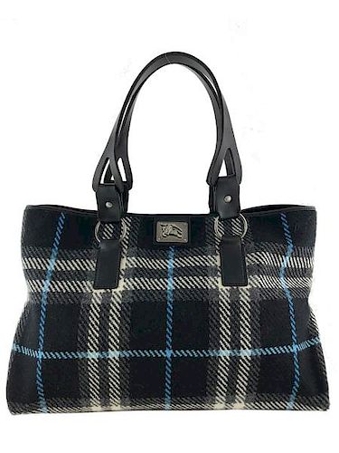 Burberry Checkered Plaid Wool Tote Bag 