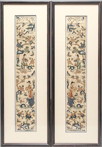 Chinese Qing Dyn Silk Embroidered Sleeve Bands, Pr