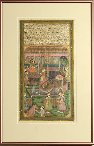 Indian Miniature Manuscript Court Scene w Elephant