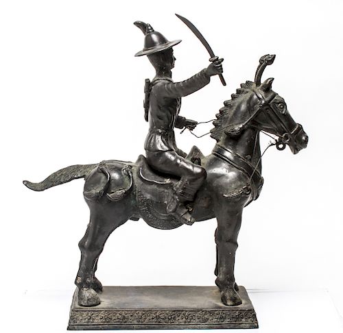 Chinese Bronze Warrior on Horseback Sculpture