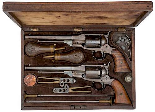 Only Known Original Double Cased Pair of Remington Beal's Navy Percussion Revolvers with Accessories 