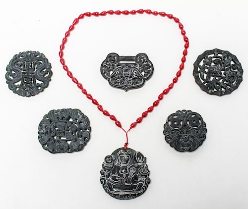 Chinese Carved Jade Pendants incl. Openwork, 6 Pcs