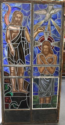 An Antique Leaded And Stained Glass Door.